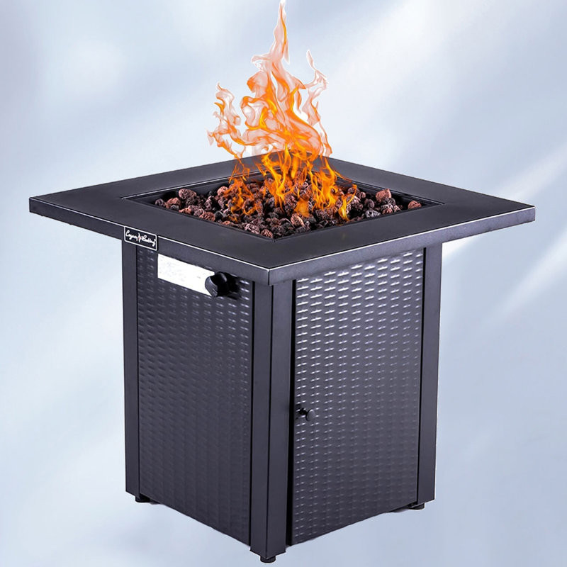 Hisaki 24" H x 28" W Iron Propane Outdoor Fire Pit Table with Lid