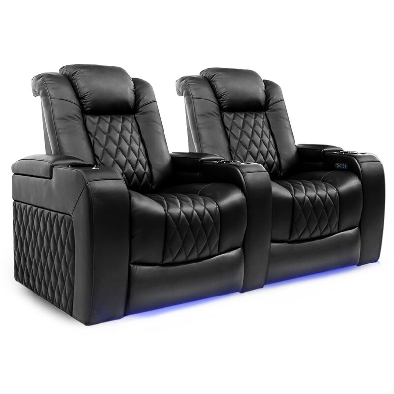 Tuscany Leather Home Theater Seating with Cup Holder