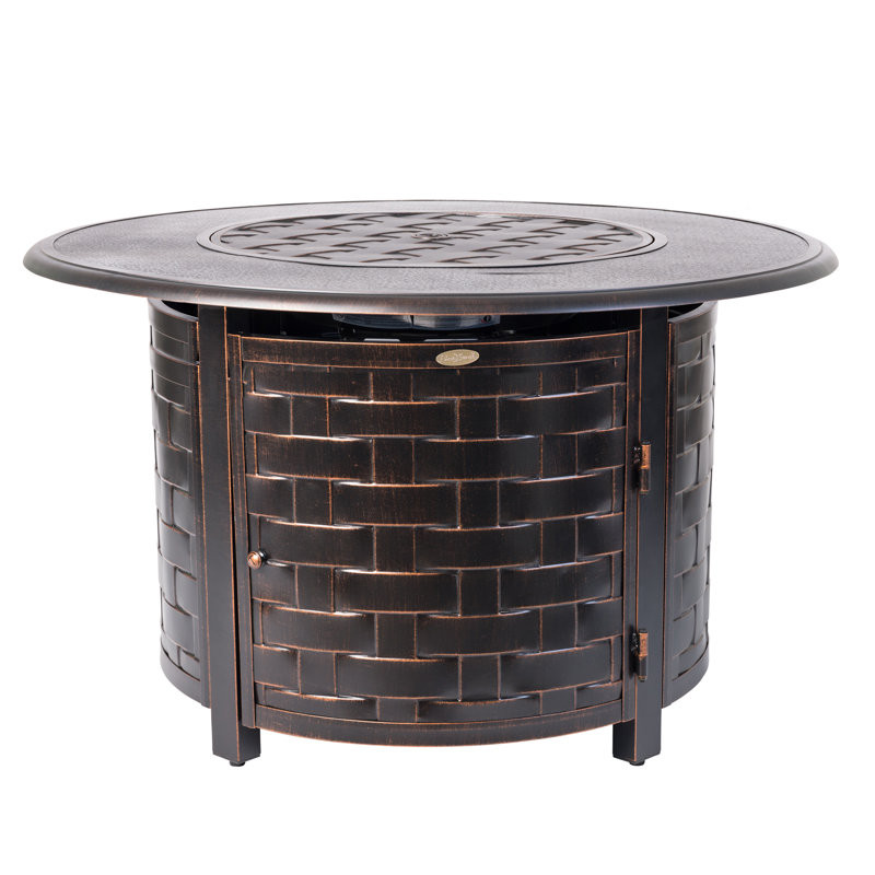 Ron 42" Round Basketweave Aluminum Convertible Gas Fire Pit Table