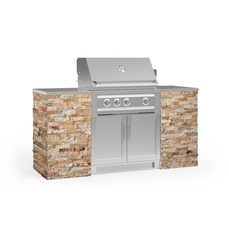 Outdoor Kitchen Signature Series 6 Piece Cabinet Set with 33 in. Natural Gas Platinum Grill