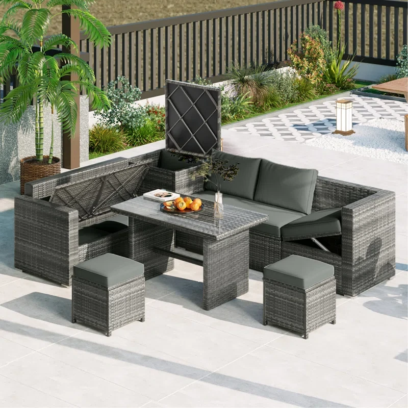 Outdoor 6-Piece All Weather PE Rattan Sofa Set, Garden Patio Wicker Sectional Furniture Set