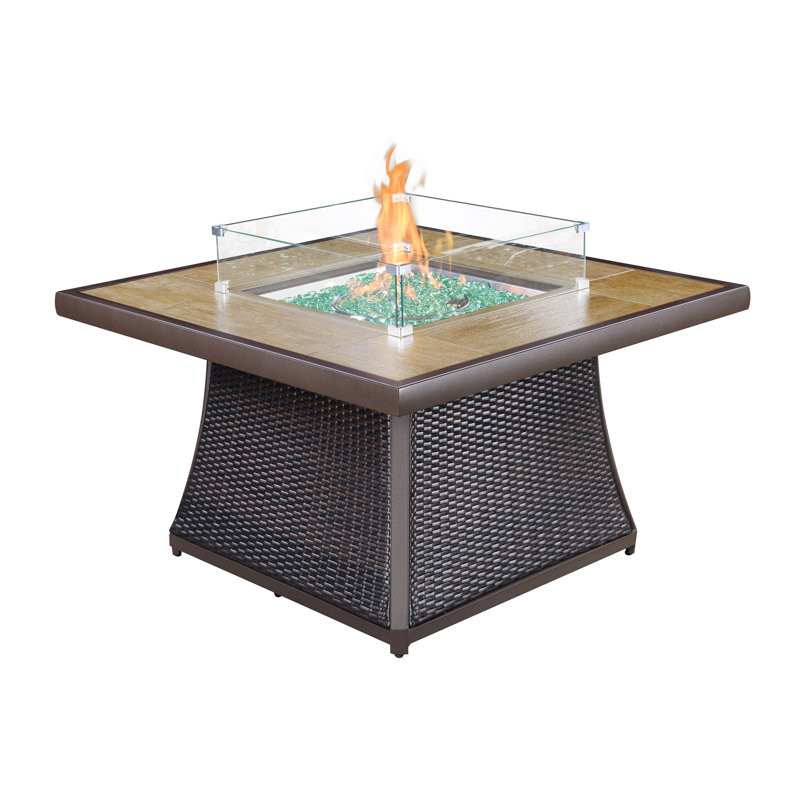 Romale 12" H x 45" W Propane Outdoor Fire Pit Table with Lid