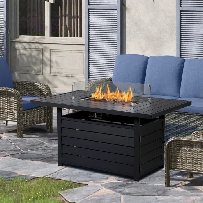 Brandtley 26.4" H x 54.3" W Aluminum Propane Outdoor Fire Pit Table