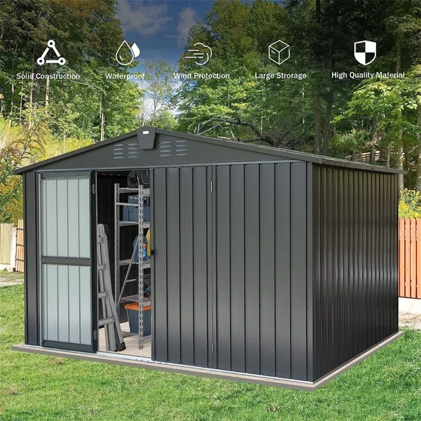 76.57" H x 118.43" W x 95.12" D Metal Storage Shed