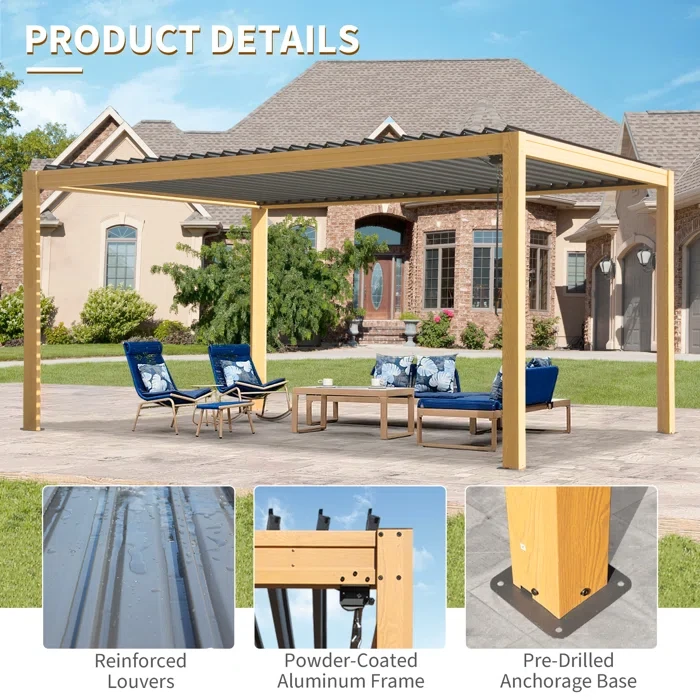 Outdoor Aluminum Pergola with Louvered Roof