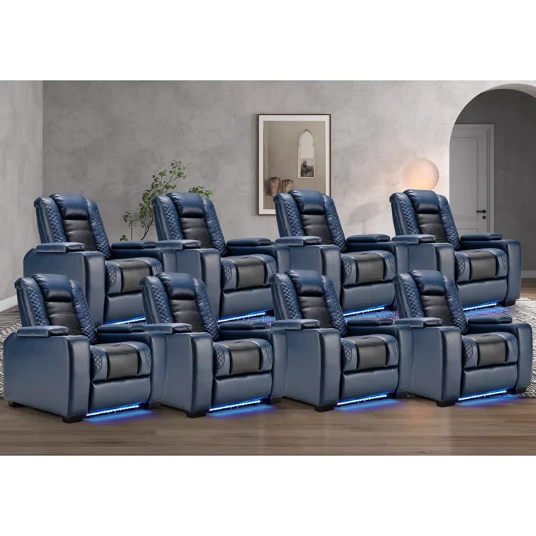 40.1'' Adjustable Headrest Power Recliner Man Cave Home Theater Chair With Cup Holders USB LED (Set Of 8)