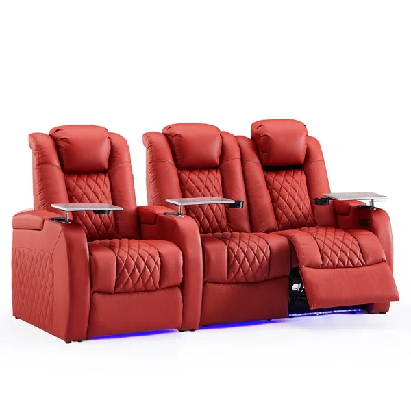 Leather Home Theater Seating with Cup Holder (Set of 3)