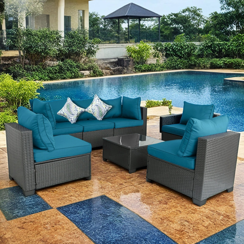 Jaleek 159 Wide Outdoor Wicker Patio Sectional Seating Group