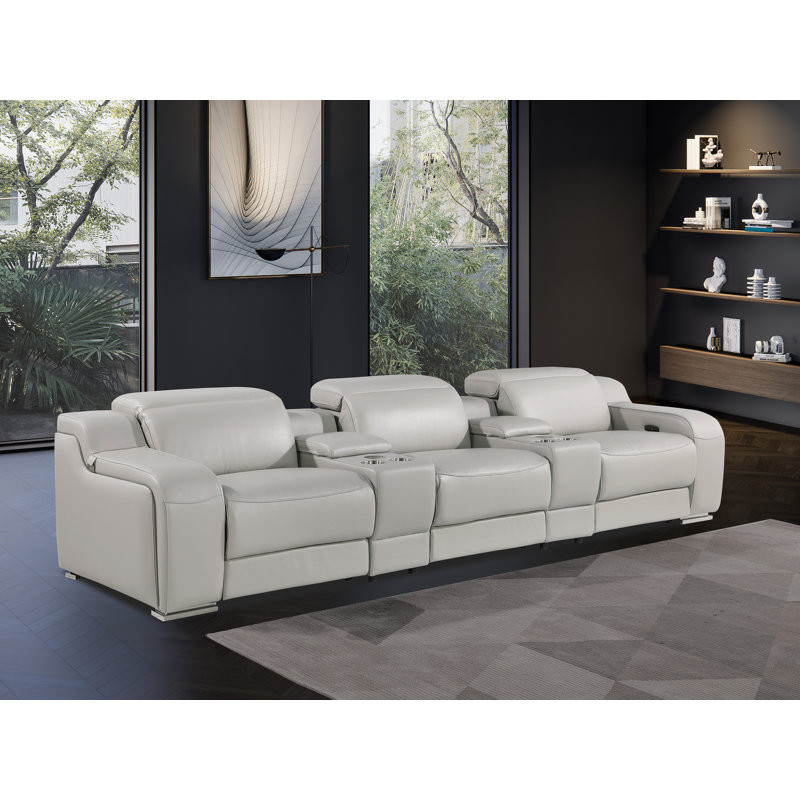 5-Piece 3-Power Reclining Italian Leather Sofa With Power Headrest