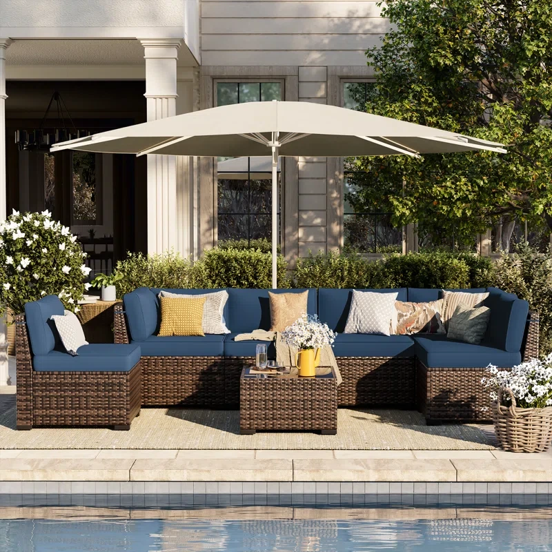 6 person Rattan Sectional Seating Group with Cushions