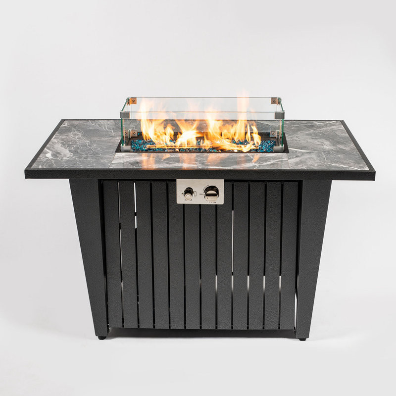 Gaitske 24.8" H x 42" W Propane Outdoor Fire Pit Table with Lid