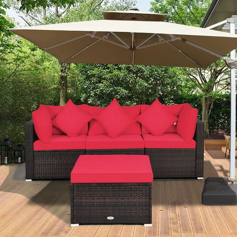 Patio 4 Piece Rattan Sectional Seating Group with Cushions