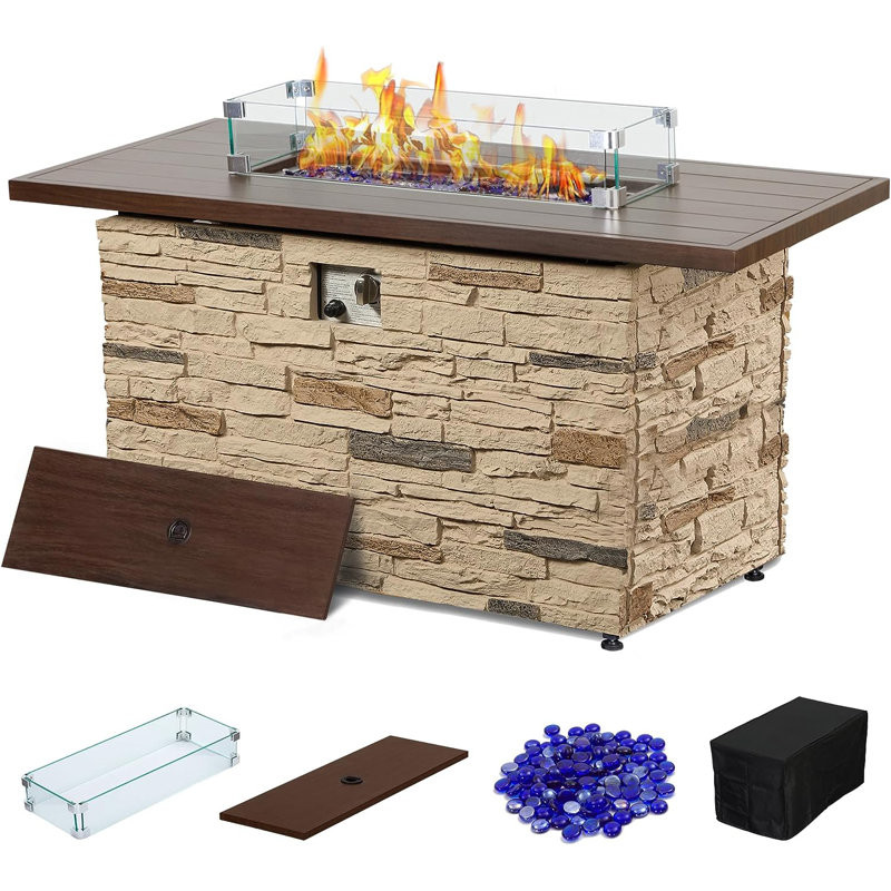 Grigoria 42'' H x 23'' W Propane Outdoor Fire Pit Table with Lid