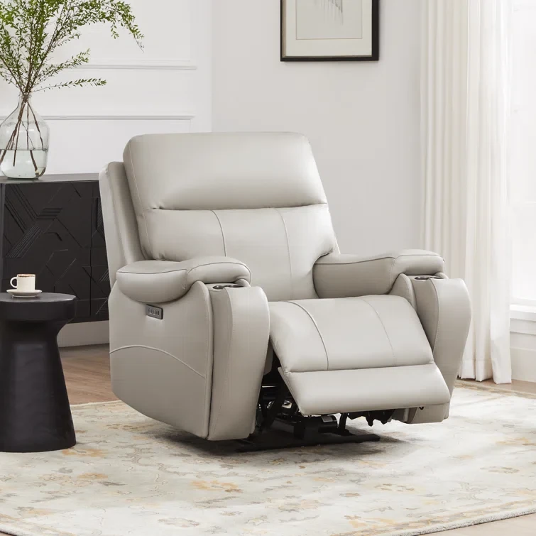 Caritina 40'' W Genuine Leather Zero Gravity Power Recliner with adjustable headrest & USB &Cup Holders