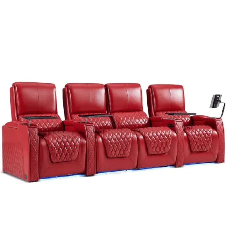 Leather Home Theater Seating with Cup Holder (Set of 4)