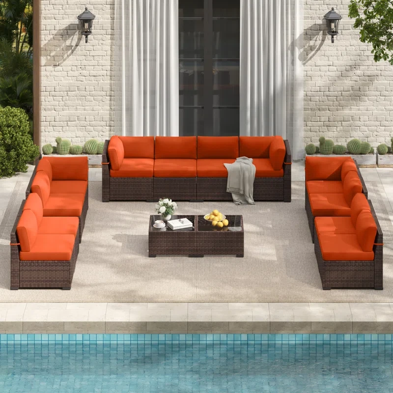 Rikuto 12 - Person Outdoor Slanted-Back Sectional Sofa With Coffee Table