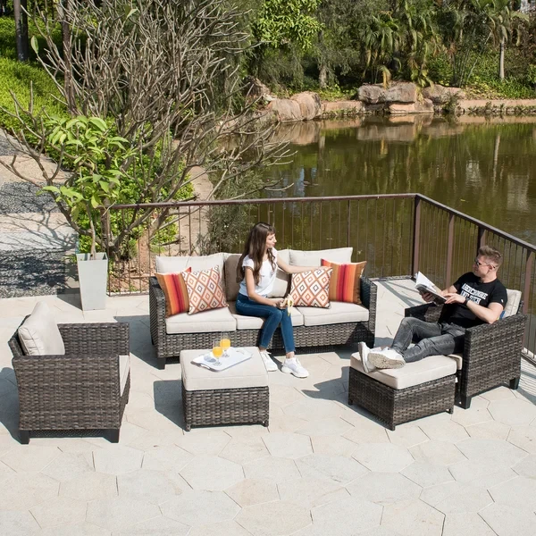 Amerissa 5 - Person Outdoor Seating Group with Cushions and Firepit