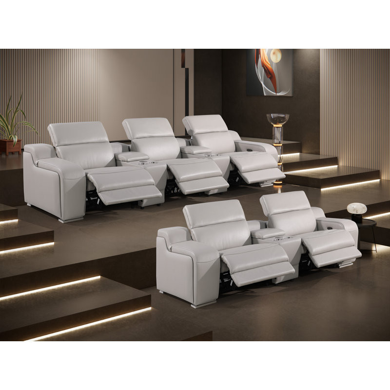 8-Piece 5-Power Reclining Italian Leather Sofa Set With Power Headrest