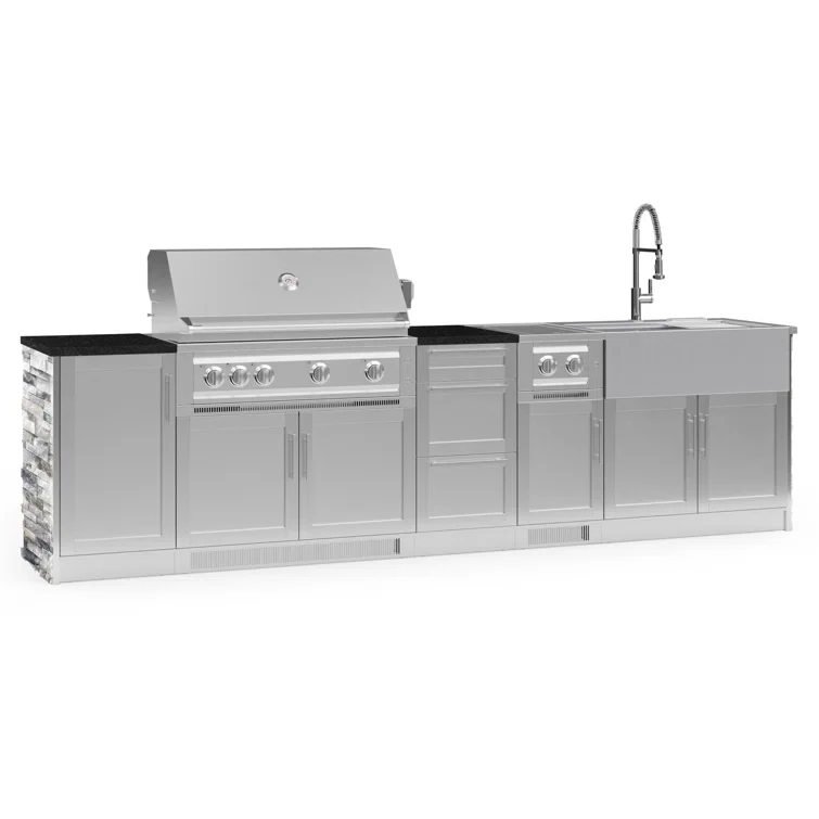 Outdoor Kitchen Signature Series 10 Piece Cabinet Set with 40 in. Propane Gas Platinum Grill