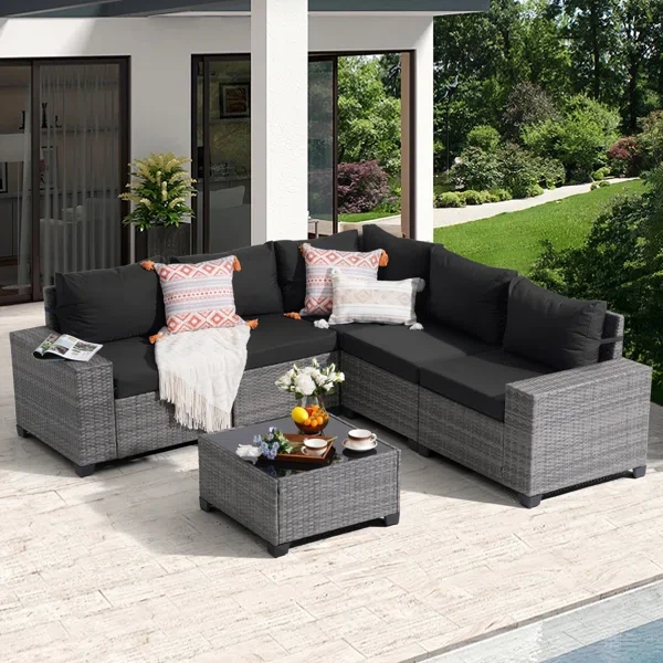 5 - Person Outdoor Rattan Seating Group With Cushions