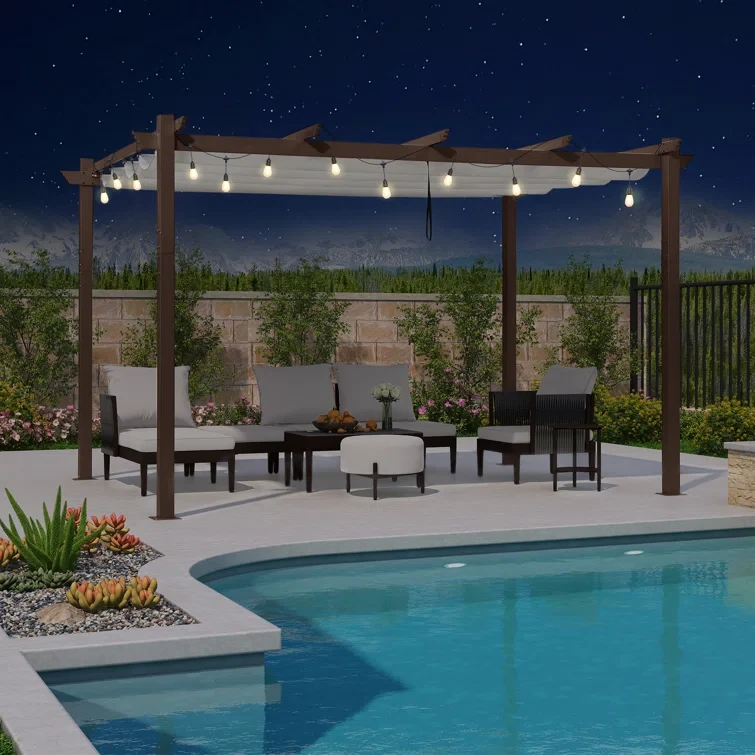 96.46" H x 143.7" W x 118.11" D Metal Pergola with Canopy