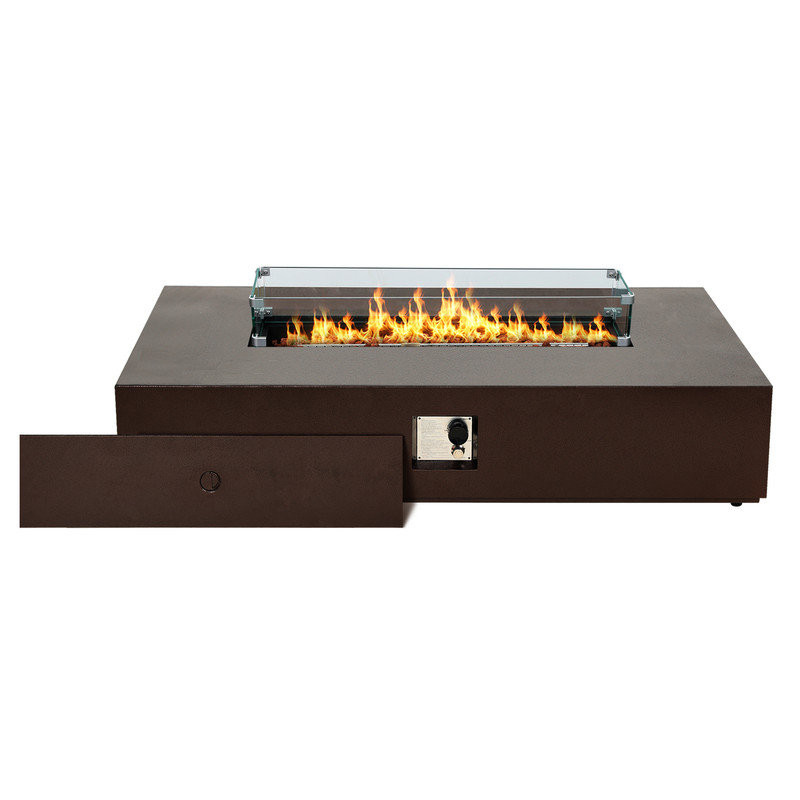 Quantel 56-inch Outdoor Propane Gas Fire Pit Table 50000 BTU Iron Rectangle Fire pit for Outside Patio with Removable Lid, Lava Rocks, Rain Cover, glass wind guard