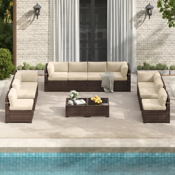 Rikuto 10 - Person Outdoor Slanted-Back Sectional Sofa With Coffee Table