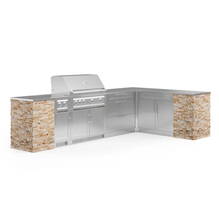 Outdoor Kitchen Signature Series 11 Piece L Shape Cabinet Set with 40 in. Natural Gas Platinum Grill