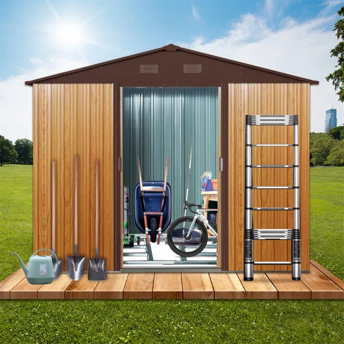 68.52" D x 74.76" H Plastic Vertical Metal Floor Base Storage Shed, Outdoor Metal Storage Shed