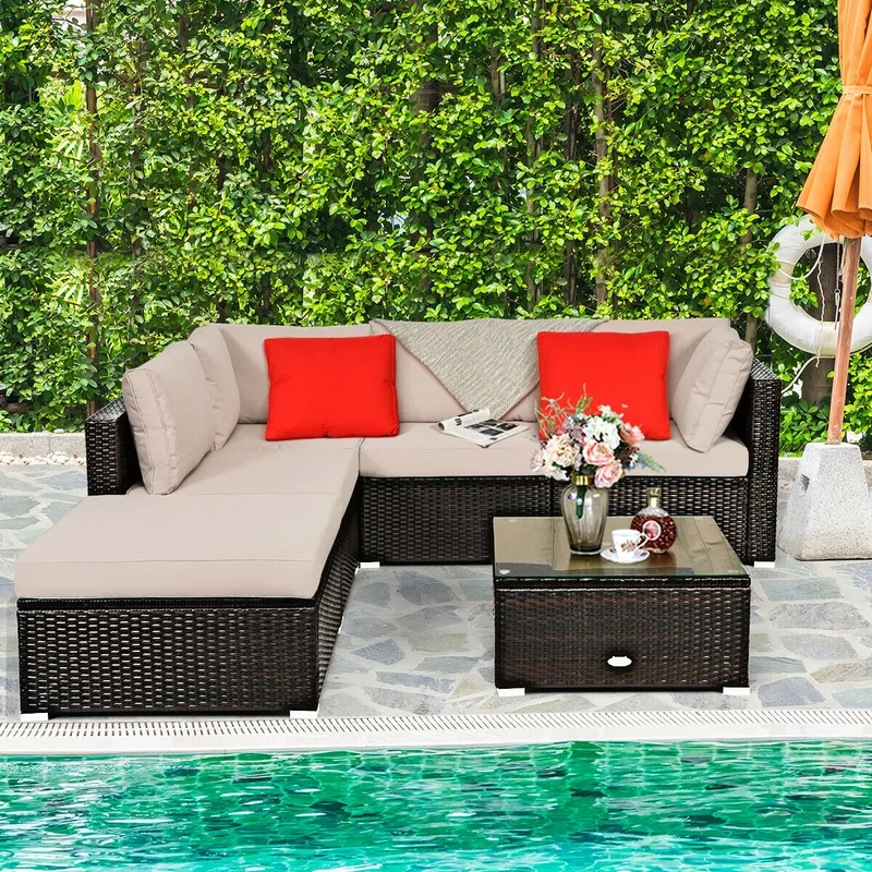 6 piece Rattan Sectional Seating Group with Cushions