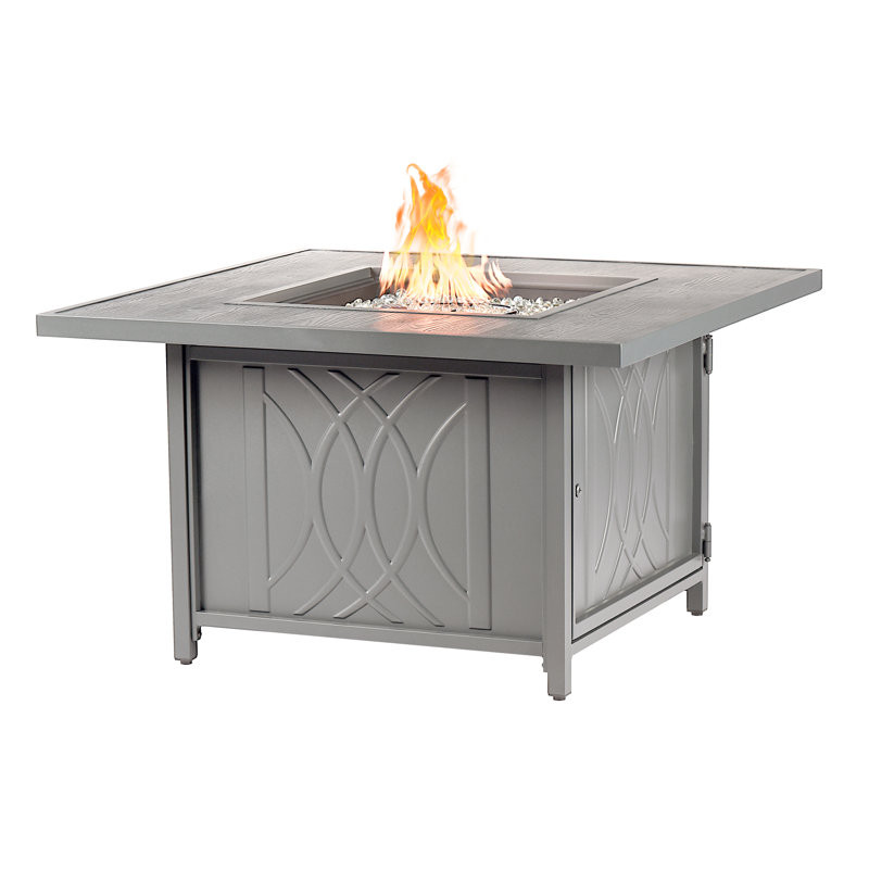 Herr Square 42 In. X 42 In. Aluminum Propane Fire Pit Table With Glass Beads, Two Covers, Lid, 55,000 Btus