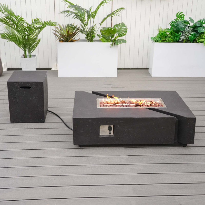 Destinae 13.78'' H Concrete Propane Outdoor Fire Pit Table with Lid