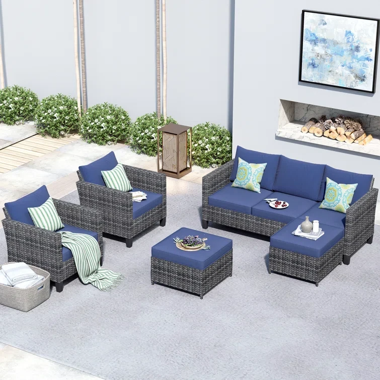 Townsey 5 Piece Rattan Sofa Seating Group with Cushions