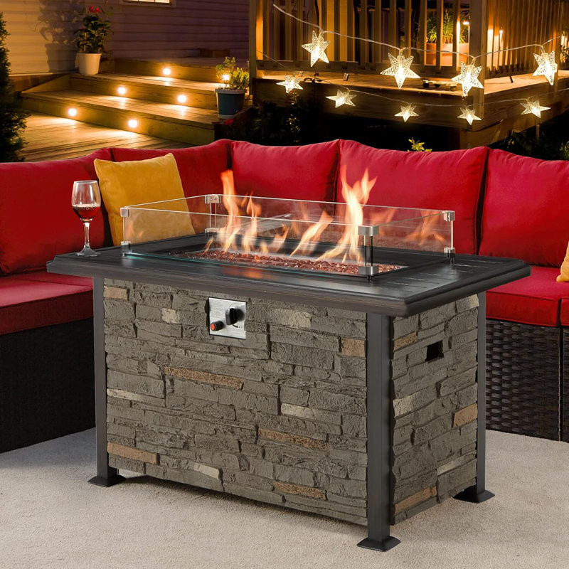 Alecea 24.5'' H x 44'' W Aluminum Propane Outdoor Fire Pit Table