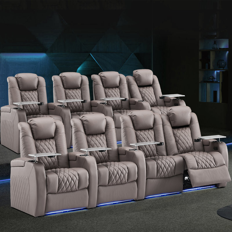 Upholstered Home Theater Seating with Cup Holder