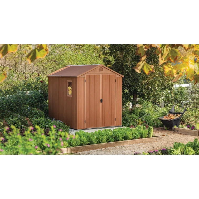 Keter Darwin 6x8 ft. Resin Outdoor Storage Shed With Floor for Patio Furniture and Tools, Brown