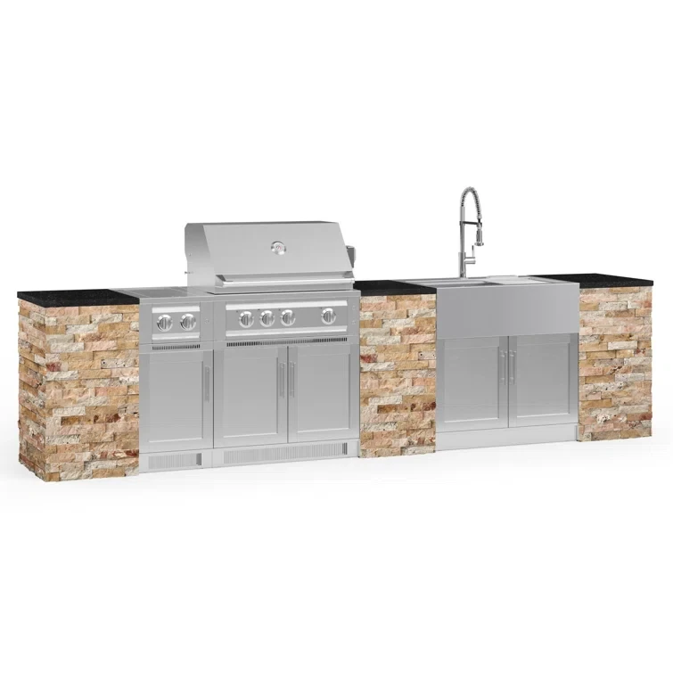 Outdoor Kitchen Signature Series 11 Piece Cabinet Set with 33 in. Propane Gas Platinum Grill