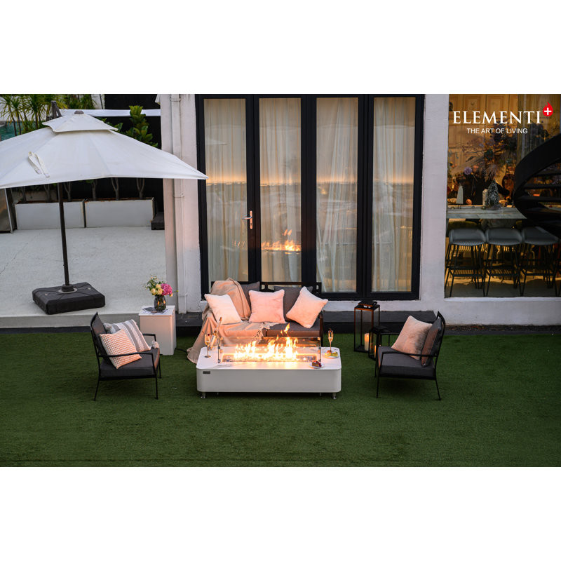 Athens Porcelain Top Carrara & Varna 60" Porcelain Outdoor Fire Pit Table - by Elementi Plus 14" H x 62" W x 30" D