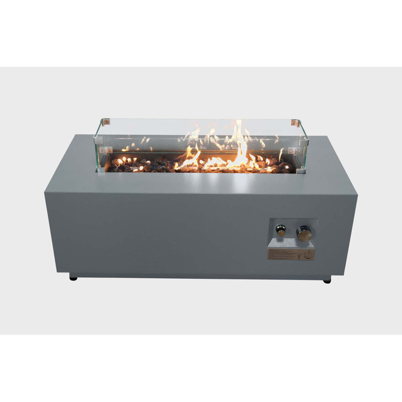 Hasmita 16" H x 42" W Steel Outdoor Fire Pit Table with Lid