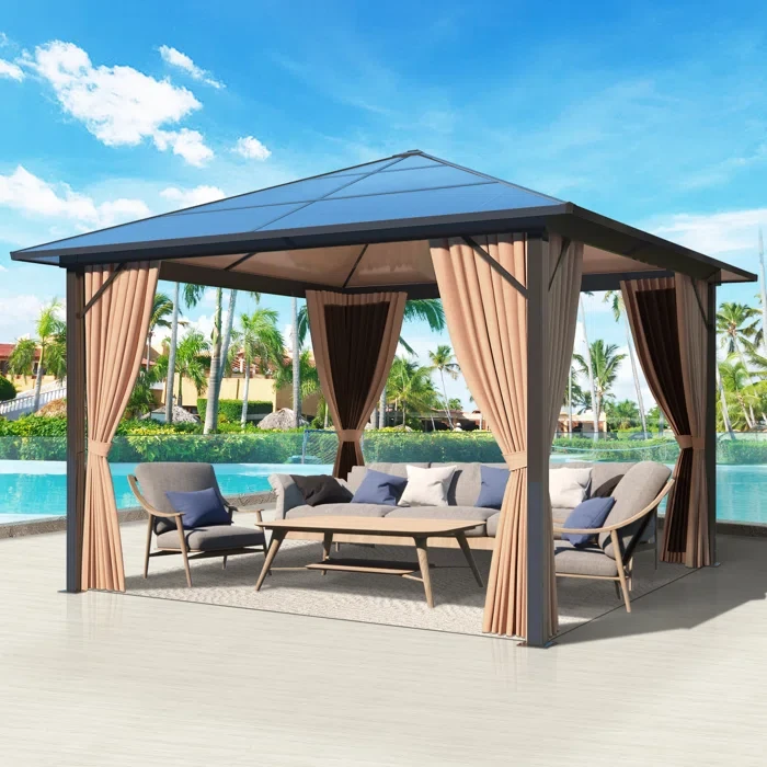 10 Ft. W x 10 Ft. D Aluminum Patio Gazebo with Curtains and Netting