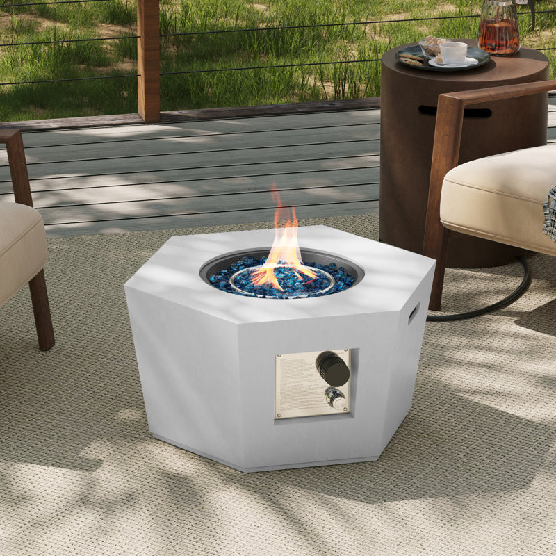 Cassietta 28 in. 40,000 BTU Hexagon Concrete Outdoor Propane Gas Fire Pit W Propane Tank Cover