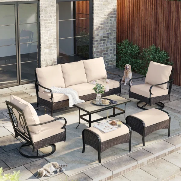 Argyri 5-7-Person Patio Conversation Set with Swivel Lounge Chairs & Sofa