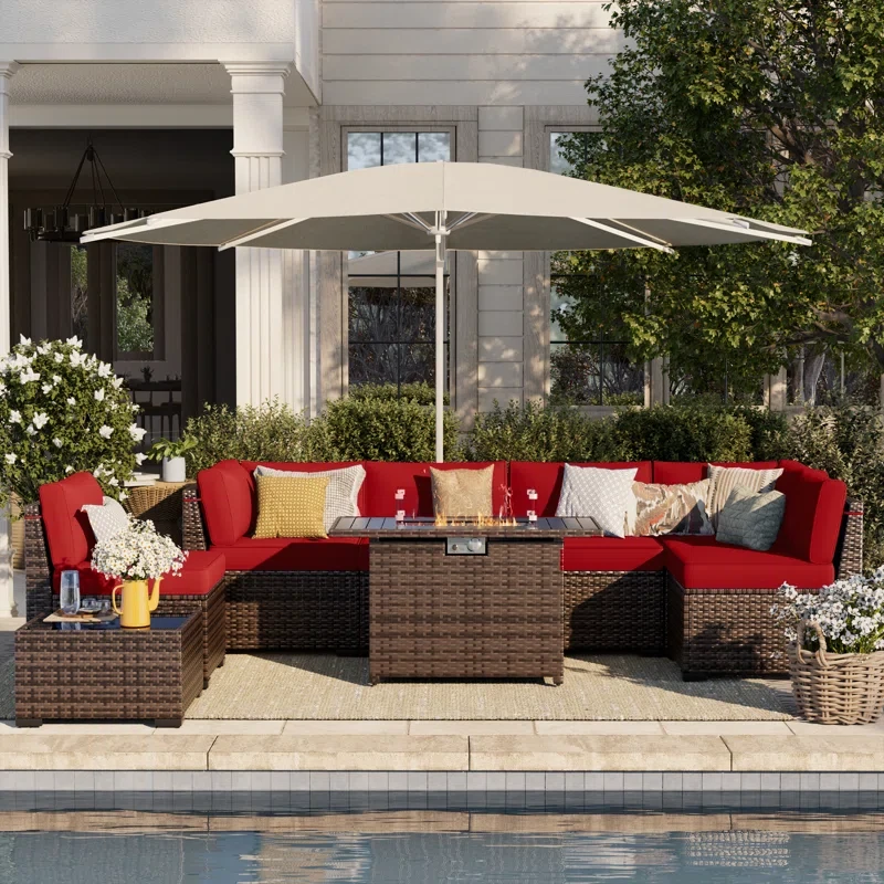 6 person Rattan Sectional Seating Group with Cushions