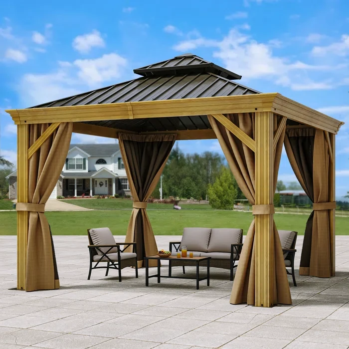 Aluminum Patio Gazebo with Wood Grain