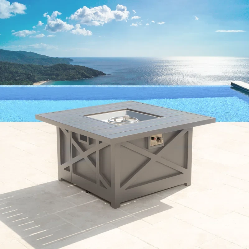 Tachani 23'' H x 42'' W Aluminum Propane Outdoor Fire Pit Table