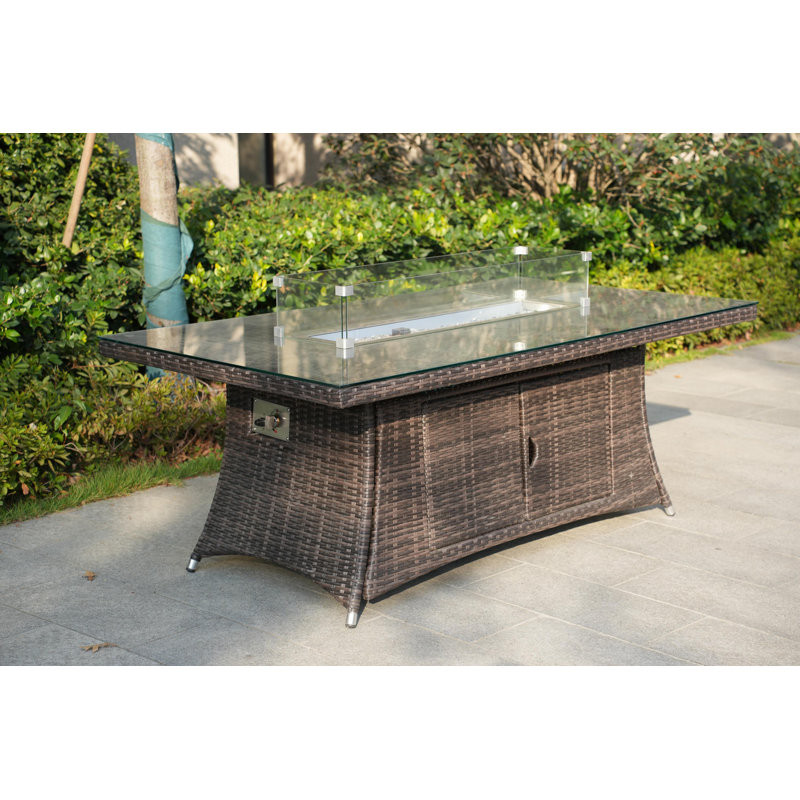 Avelyn 27.56" H x 71.65" W Propane Outdoor Fire Pit Table with Lid