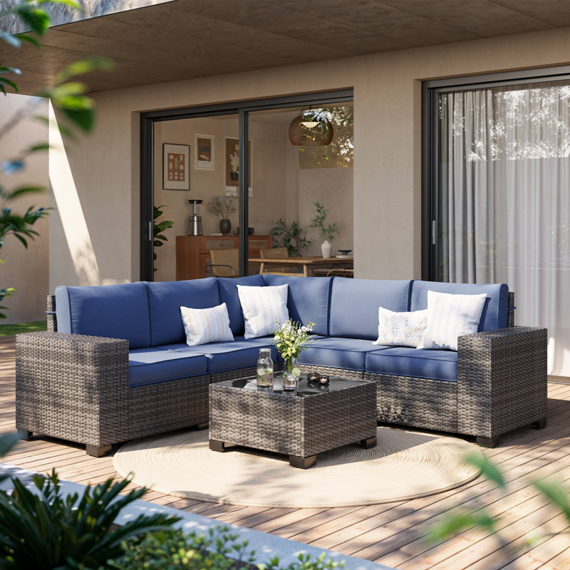 Earling 5 - Person Modular Wide Armrest Outdoor Rattan Sectional Seating Group