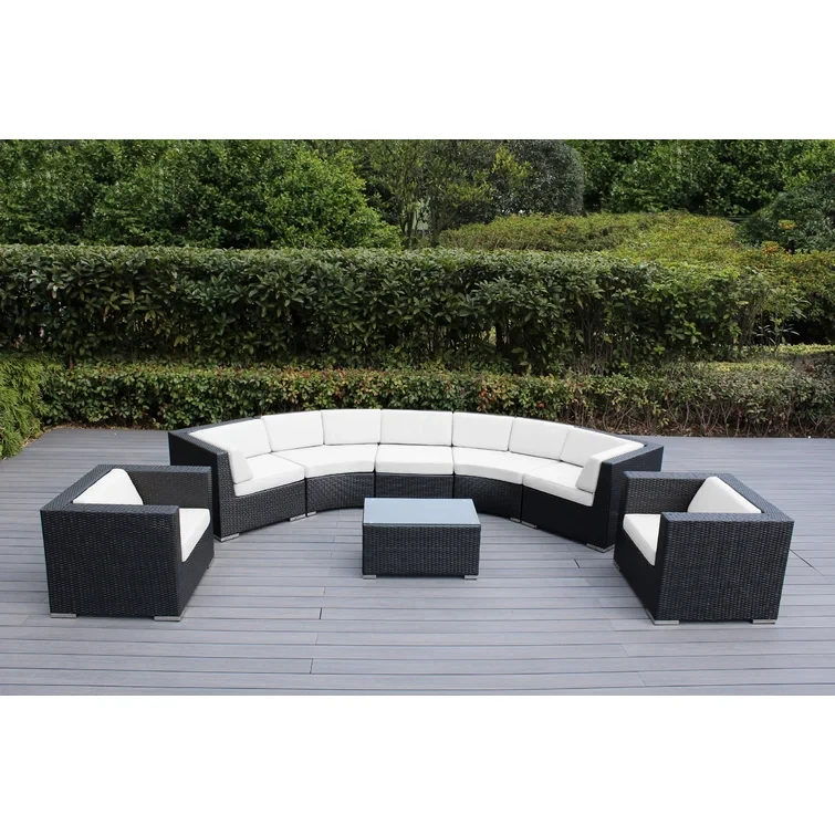 Billyjo Wicker 7 - Person Curved Seating Group with Cushions - No Assembly