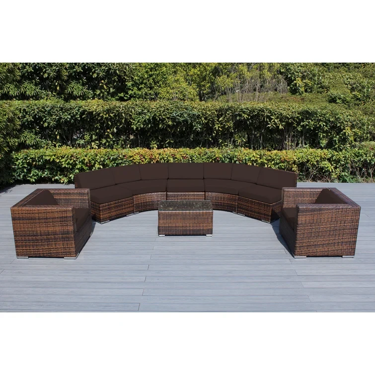 Billyjo Wicker 7 - Person Curved Seating Group with Cushions - No Assembly