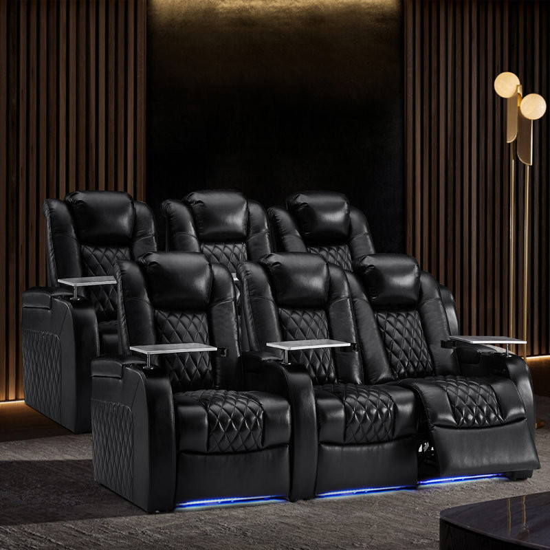 Upholstered Home Theater Seating with Cup Holder